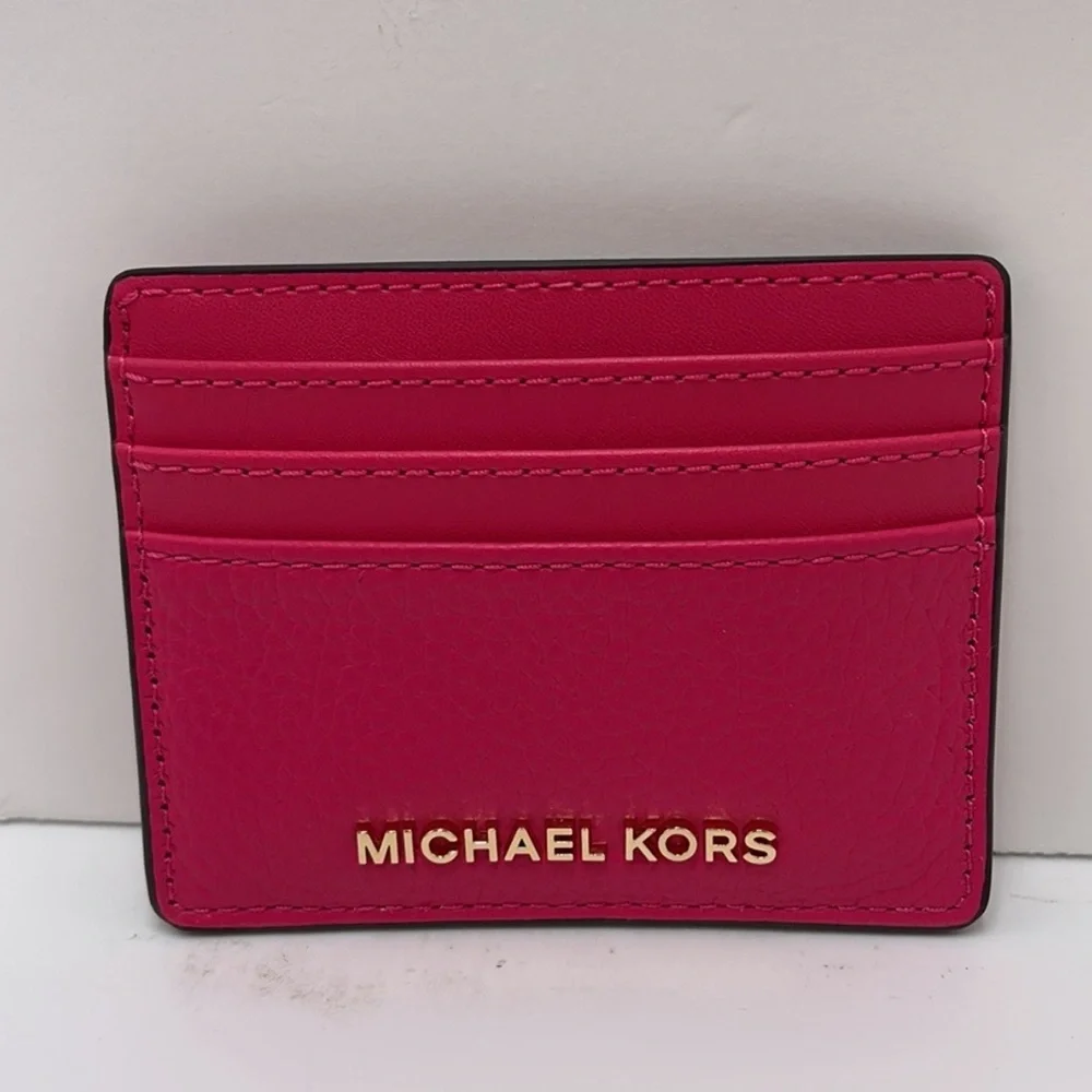 MICHAEL KORS Large Pebbled Leather Card Holder Case Electric Pink  NWT